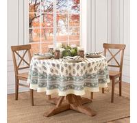 Elrene Home Fashions Nomad Harvest Block Print Fall/Thanksgiving Oval Tablecloth, 60"x84"