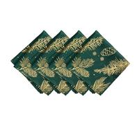 Elrene Home Fashions Pine Leaf Metallic Foil Printed Fabric Holiday/Christmas Cloth Napkins, Set of 4, 17"x17"
