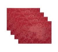 Elrene Home Fashions Poinsettia Elegance Jacquard Christmas/Holiday Rectangle Dining Placemat, Set of 4, 13"x19", Red