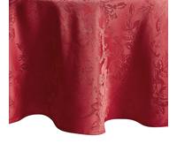 Elrene Home Fashions Poinsettia Elegance Jacquard Christmas/Holiday Waterproof Stain Resistant Dining Tablecloth, 70"X70" Round, Red