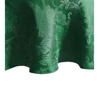 Elrene Home Fashions Poinsettia Elegance Jacquard Christmas/Holiday Waterproof Stain Resistant Dining Tablecloth, 90"X90" Round, Green