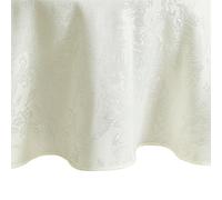 Elrene Home Fashions Poinsettia Elegance Jacquard Christmas/Holiday Waterproof Stain Resistant Dining Tablecloth, 90"X90" Round, Ivory