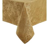 Elrene Home Fashions Poinsettia Elegance Jacquard Holiday Fabric Tablecloth, 60" x 144" Oblong/Rectangle, Gold