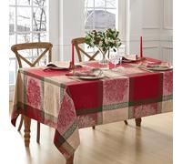 Elrene Home Fashions Prestige Poinsettia Jacquard Woven Cotton Christmas/Holiday Rectangle Tablecloth, 60"X84"