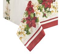 Elrene Home Fashions Red and White Poinsettia Holiday Wrinkle Resistant Fabric Tablecloth, 60" x 144" Rectangle, Multi