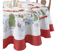 Elrene Home Fashions Santa’s Snowy Sleighride Fabric Tablecloth, 60" x 84" Oval, Multi