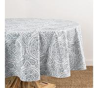 Elrene Home Fashions Savannah Boho Paisley Water- and Stain-Resistant Vinyl Tablecloth with Flannel Backing, 70 Inches X 70 Inches, Round, Gray