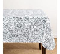 Elrene Home Fashions Savannah Boho Paisley Water- and Stain-Resistant Vinyl Tablecloth with Flannel Backing, 60 Inches X 120 Inches, Rectangle,Grey