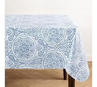 Elrene Home Fashions Savannah Boho Paisley Water- and Stain-Resistant Vinyl Tablecloth with Flannel Backing, 60 Inches X 120 Inches, Rectangle, Blue