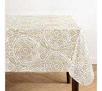 Elrene Home Fashions Savannah Boho Paisley Water- and Stain-Resistant Vinyl Tablecloth with Flannel Backing, 60 Inches X 102 Inches, Rectangle, Taupe