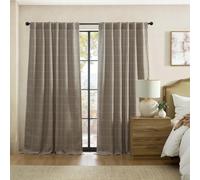 Elrene Home Fashions Sawyer Windowpane Plaid Blackout Window Curtain Panel with Rod Pocket/Back Tabs for Living Room/Bedroom/Office, 52"x84", Taupe