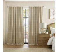 Elrene Home Fashions Sawyer Windowpane Plaid Blackout Window Curtain Panel with Rod Pocket/Back Tabs for Living Room/Bedroom/Office, 52"x84", Sand