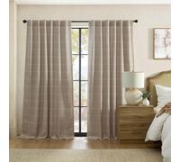 Elrene Home Fashions Sawyer Windowpane Plaid Blackout Window Curtain Panel with Rod Pocket/Back Tabs for Living Room/Bedroom/Office, 52"x95", Linen