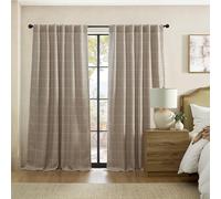 Elrene Home Fashions Sawyer Windowpane Plaid Blackout Window Curtain Panel with Rod Pocket/Back Tabs for Living Room/Bedroom/Office, 52"x84", Linen
