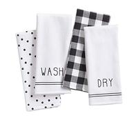 Elrene Home Fashions Sentiments Kitchen Towels, Cotton, Black/White, 18" x 28" (Set of 4)