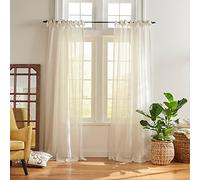 Elrene Home Fashions Sheer Tie-Top Window-Curtain Panel, Poly-Linen Blend, Off White, 52" W x 95" L (Pack of 1)