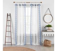 Elrene Home Fashions Shilo Boho Sheer Tab Top Window Curtain Panel with Tassels, 52"x84" (1, Indigo