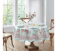 Elrene Home Fashions Spring Summer Vintage Floral Garden Cottage Border Fabric Round Tablecloth, 70"x70"