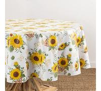 Elrene Home Fashions Sunflower Season Vintage Floral Water- and Stain-Resistant Vinyl Tablecloth with Flannel Backing, 70 Inches X 70 Inches, Round