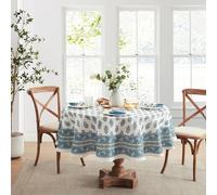 Elrene Home Fashions Tropez Paisley Block Print Coastal Stain & Water Resistant Indoor/Outdoor Fabric Round Tablecloth, 70"x70"