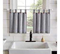Elrene Home Fashions Tucker Ticking Stripe Tier Window Curtains for Kitchen or Bathroom, 30" x 24", Set of 2, Black