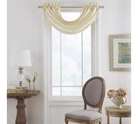 Elrene Home Fashions Versailles Faux Silk Room Darkening Rod Pocket Pleated Solid Waterfall Window Valance, 52 in x 36 in (1, Ivory