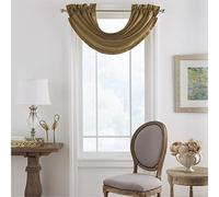 Elrene Home Fashions Versailles Room-Darkening Faux-Silk Waterfall Window Valance, Accessory for Bedroom or Living Room Windows with Rod Pocket Tabs, 52" x 36", Gold, 1 Panel
