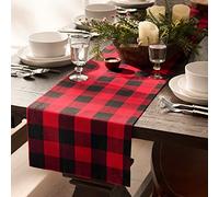 Elrene Home Fashions Vintage Christmas Tree Farm Cloth Holiday Placemats, Cotton, Red/Black, 13"x70" (Table Runner)