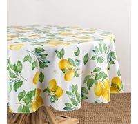 Elrene Home Fashions Vintage Lemon and Citrus Blooms Water- and Stain-Resistant Vinyl Tablecloth with Flannel Backing, 70 Inches X 70 Inches, Round