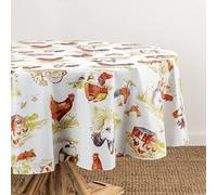 Elrene Home Fashions Vintage Rooster Farm Water- and Stain-Resistant Vinyl Tablecloth with Flannel Backing, 60"x84" Oval