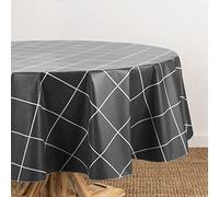 Elrene Home Fashions Windowpane Plaid Water- and Stain-Resistant Vinyl Tablecloth with Flannel Backing, 70 Inches X 70 Inches, Round, Black