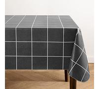 Elrene Home Fashions Windowpane Plaid Water- and Stain-Resistant Vinyl Tablecloth with Flannel Backing, 52 Inches X 52 Inches, Square, Black