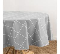 Elrene Home Fashions Windowpane Plaid Water- and Stain-Resistant Vinyl Tablecloth with Flannel Backing, 70 Inches X 70 Inches, Round, Gray