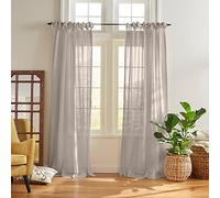 Elrene Sheer Tie-Top Window-Curtain Panel, Poly-Linen Blend, Light Gray, 52" W x 84" L (Pack of 1)