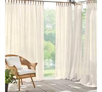 Elrene Solid Sheer Indoor/Outdoor Adhesive Loop Fastener Tab Top Window Curtain Panel for Patio, Pergola, Porch, Deck, Lanai, and Cabana, Polyester, Ivory, 52" W x 108" L (Pack of 1)