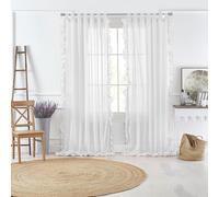 Elrene Tab-Top Ruffle Sheer Window Curtain Panel for Living, Dining Room, Bedroom, Cotton, White, 52" W x 84" L (Pack of 1)