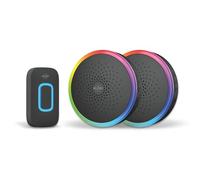 ELRO DB5000-P1C2B DB5000 Wireless Doorbell Set - Multi Colour LED - 2X Battery Receiver - 300M Range - IP44 Waterproof - 61 Melodies Doorbell, Black