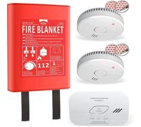 ELRO FF0404 Fire Safety Kit Kit-2x Smoke Alarm with 5 Battery-CO Detector with 10 Year Sensor and Hardcover Blanket x 1,2m, Red, Vorteilspaket