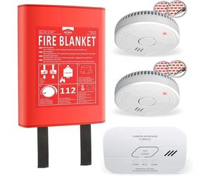 ELRO FF0404 Fire Safety Kit Kit-2x Smoke Alarm with 5 Battery-CO Detector with 10 Year Sensor and Hardcover Blanket x 1,2m