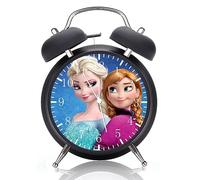 Elsa and Anna Clock Desk Clock Twin Bell with Night Light Quite Silent Non-Ticking 4 Inches Glass Face - Great Decor for Home or Office - Best Gift Ideas for Birthday or Holidays W475