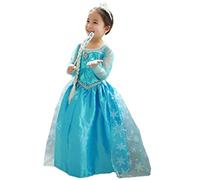 ELSA & ANNA Girls Princess Costumes - Snow Queen Fancy Party Dress - Princess Dress Up - Girls Fancy Dress for Parties, Birthdays, Cosplay & Halloween - (Dress206) (6-7 Years) Blue