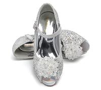 ELSA & ANNA Girls Snow Queen Princess Fancy Dress Up Party Shoes - 3cm Heel - Elsa Dress Up Shoes for Parties & Birthdays, Cosplay - Girls High Heels (SIL24)- UK 11 Silver