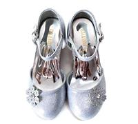 ELSA & ANNA Girls Snow Queen Princess Fancy Dress Up Party Shoes - 3cm Heel - Elsa Dress Up Shoes for Parties & Birthdays, Cosplay - Girls High Heels (SHOES2) (Silver, 12 Child UK)