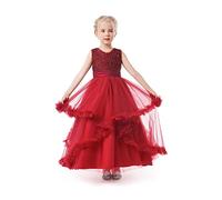 ELSA & ANNA Sleeveless Girls Formal Ball Gown Dress Wedding Bridesmaid Prom Party Dress Princess Halloween Christmas Fancy Costume XA2022-2RED (11-12 Years)