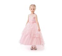 ELSA & ANNA Sleeveless Girls Formal Ball Gown Dress Wedding Bridesmaid Prom Party Dress Princess Halloween Christmas Fancy Costume XA2022-5PNK (8-9 Years) Pink
