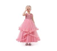 ELSA & ANNA Sleeveless Girls Formal Ball Gown Dress Wedding Bridesmaid Prom Party Dress Princess Halloween Christmas Fancy Costume XA2022-2PNK (6-7 Years)