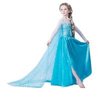 ELSA & ANNA UK Girls Party Outfit Fancy Dress Snow Queen Princess Halloween Costume Cosplay Dress (5-6 years, UK-SEP302)