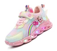 Elsa Princess Magic Tape Sneakers for Girls | Flashing Shoes for Kids | Sports Shoes with Physical Pressure Light Sole | Breathable Mesh Material | Non-Slip Sole | Half Sizes 21-35(Pink,6.5 UK Child)