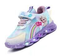 Elsa Princess MAGIC TAPE Sneakers for Girls | Flashing Shoes for Kids | Sports Shoes with Physical Pressure Light Sole | Breathable Mesh Material | Non-Slip Sole | Half Sizes 21-35(Purple,6.5 UK child