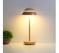 Elsegeod Portable Desk Lamp for Home/Office,3-Color Stepless Dimming Bedside Lamp，Cordless LED Touch Mushroom Table Lamp for Bedroom/Coffee/Restaurant/Living Room，Walnut Color